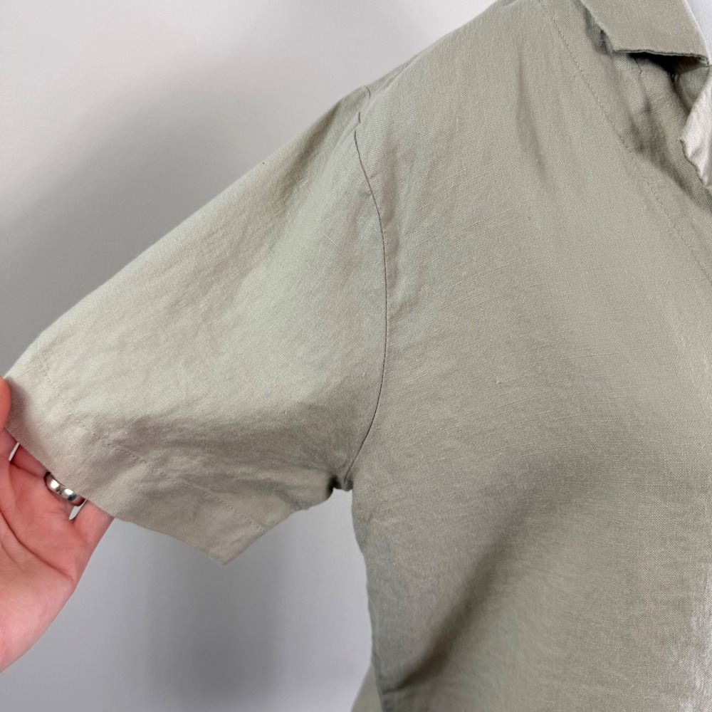 Quince Womens 100% European Linen Short Sleeve Camp Collar Shirt Beige Small - Picture 7 of 11